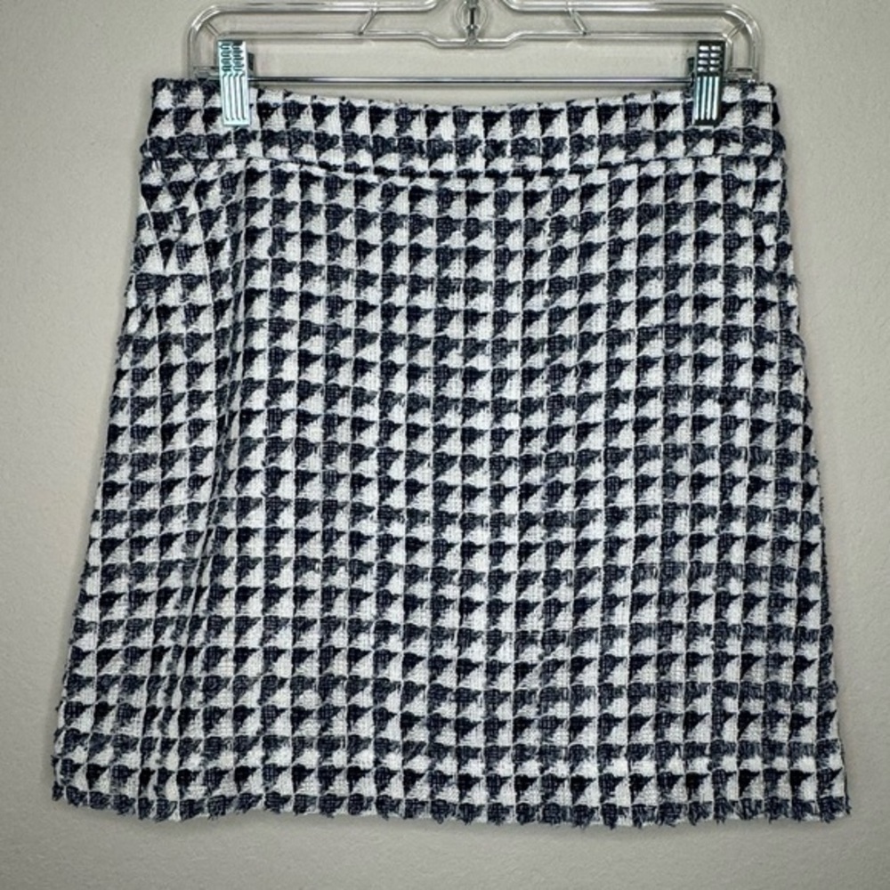 Loft Blue White Geometric Patterned Tweed Pencil Skirt Zipper‎ Closure- Sz 4